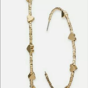 Gold Tone With Hearts Hoop Earrings, INC
